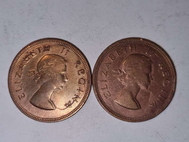 2 x 1955 1D coins
