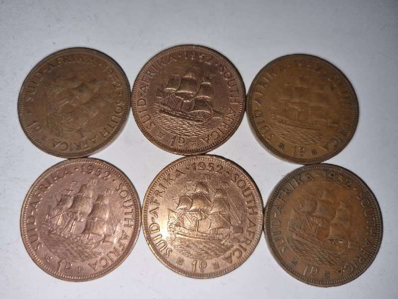6 x 1952 1D coin