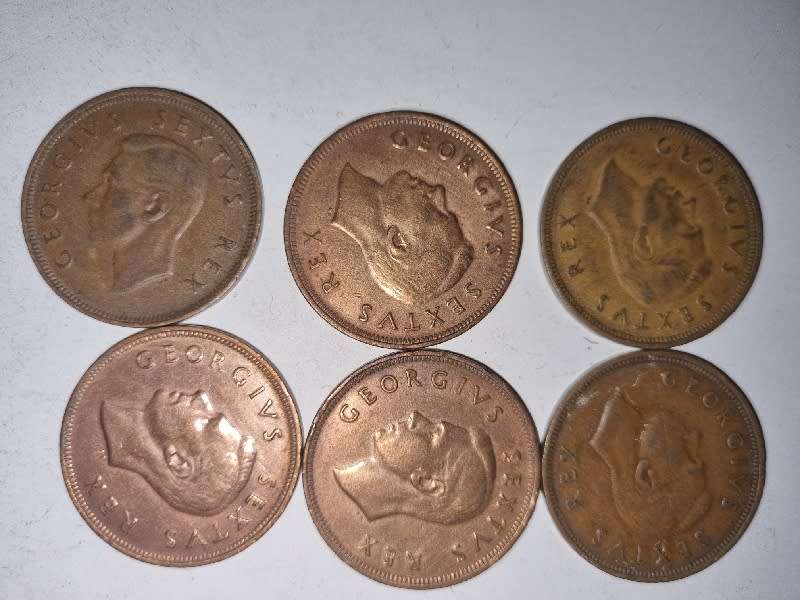 6 x 1952 1D coin