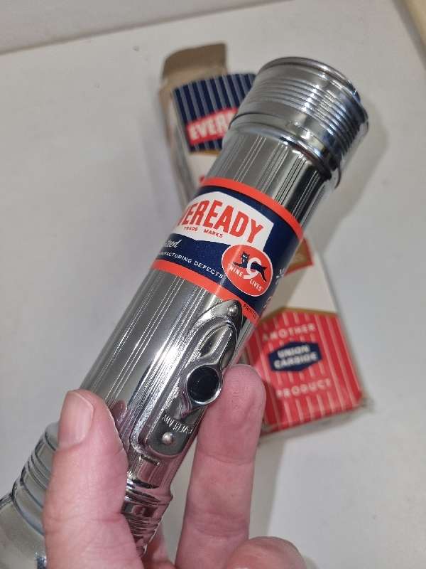 Vintage Eveready Torch - Flashlight - Never used - In Original Packaging - Chrome Plated Heavy Gauge
