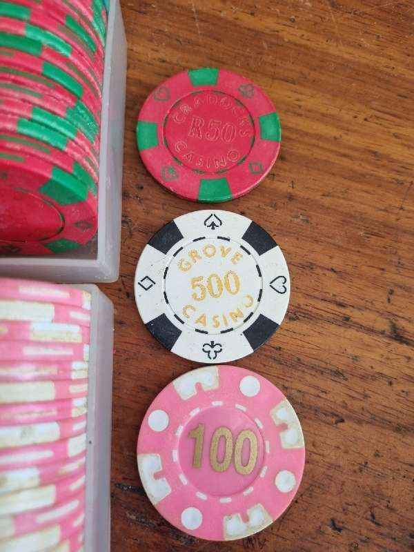 3 x Containers with Vintage Poker Chips - the Bud Jones Company - Casino suppliers - Las Vegas USA