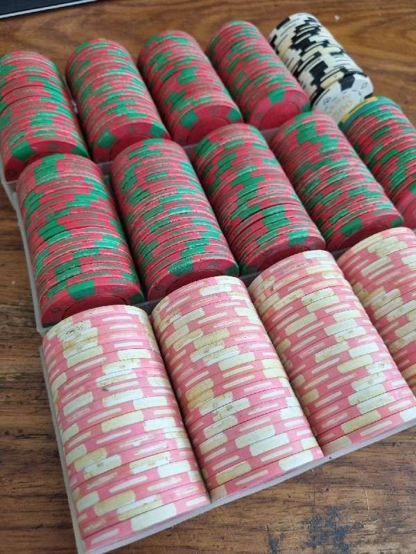3 x Containers with Vintage Poker Chips - the Bud Jones Company - Casino suppliers - Las Vegas USA