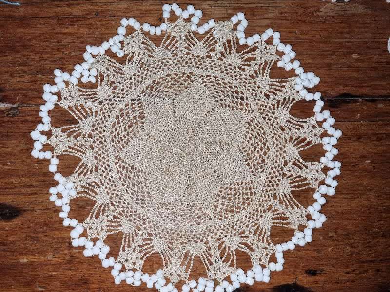 Vintage Crochet Doily with beads - Diameter 26cm