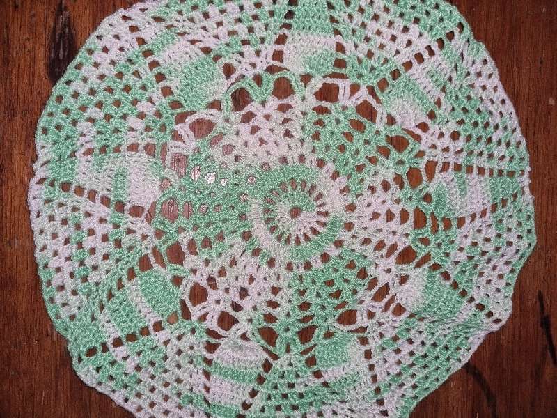 4 x Green and White Crochet Doily - Diameter 33cm and  28cm