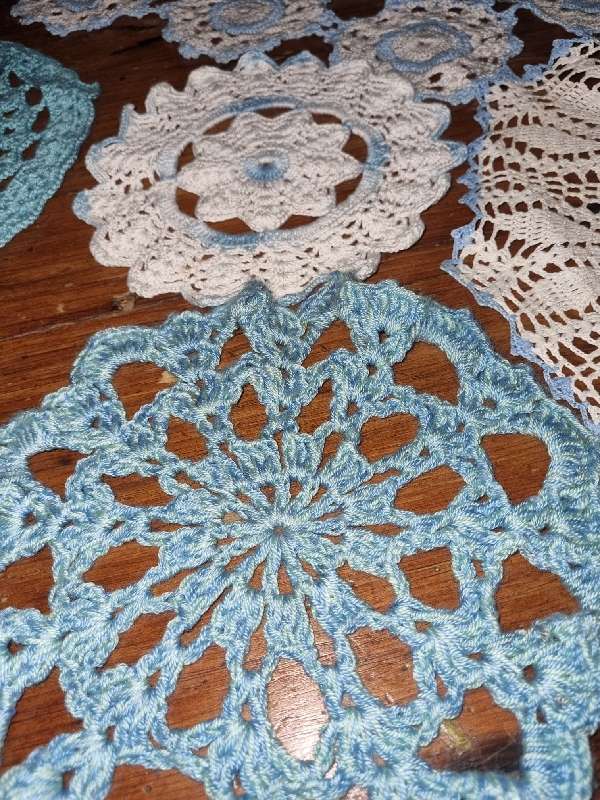 5 x Blue and White Crochet Doily - Beautiful!