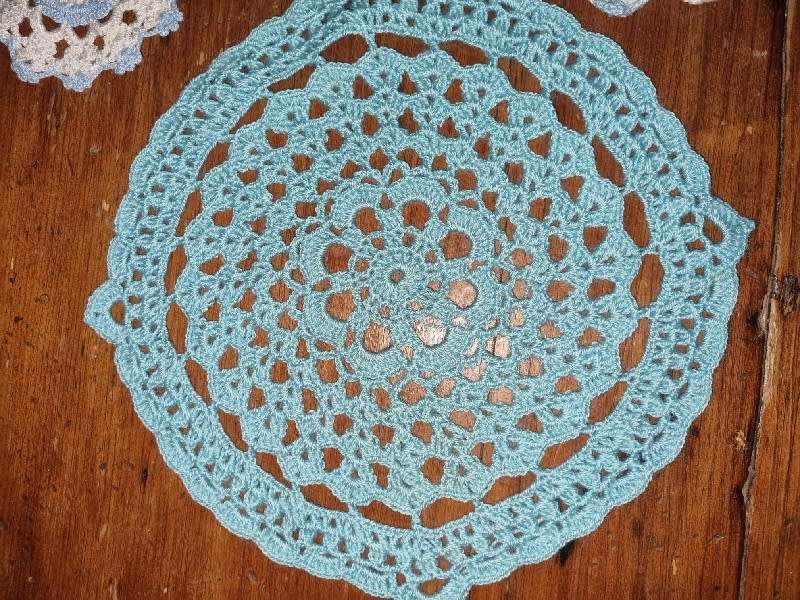 5 x Blue and White Crochet Doily - Beautiful!