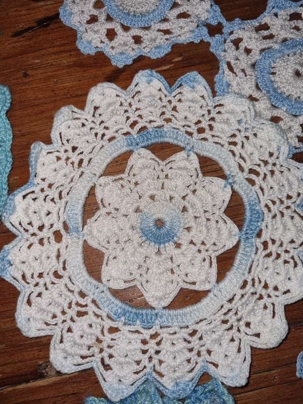 5 x Blue and White Crochet Doily - Beautiful!