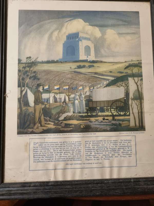 Voortrekkermonument herdenking 1949 - Pierneef print - geraam - 37cm x 31cm