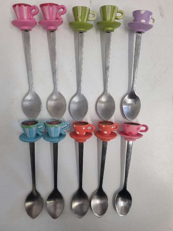 10 x Teaspoons with coffee cup detail - Beautiful!