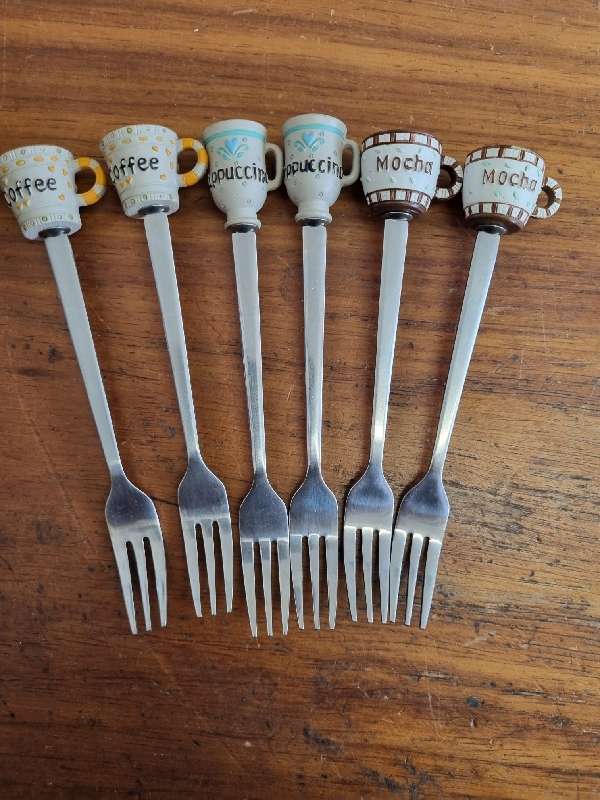 6 x Cake forks with coffee detail - Beautiful!