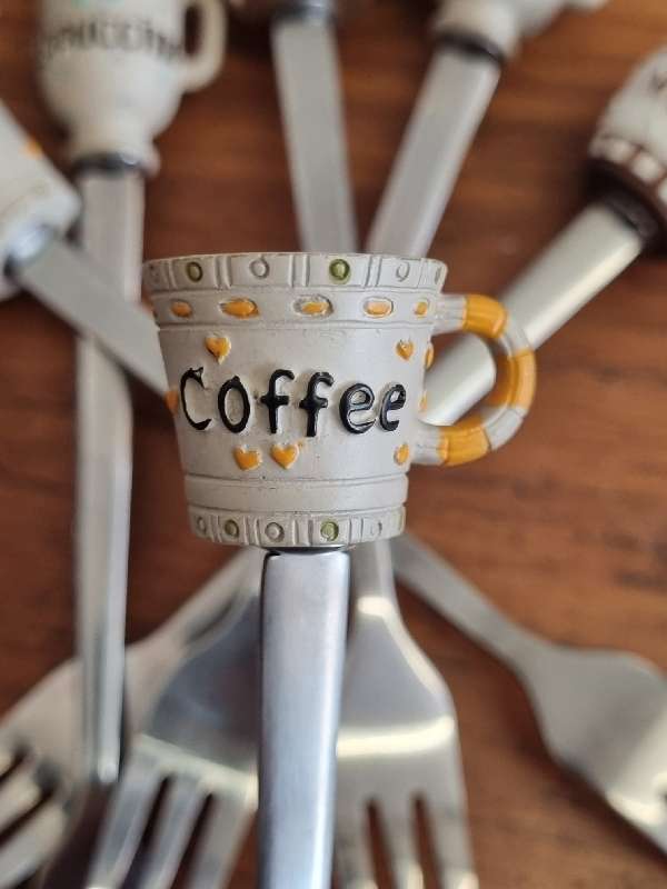 6 x Cake forks with coffee detail - Beautiful!