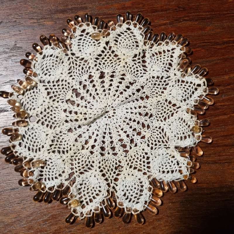 Vintage Crochet Doily with beads - Diameter 16cm