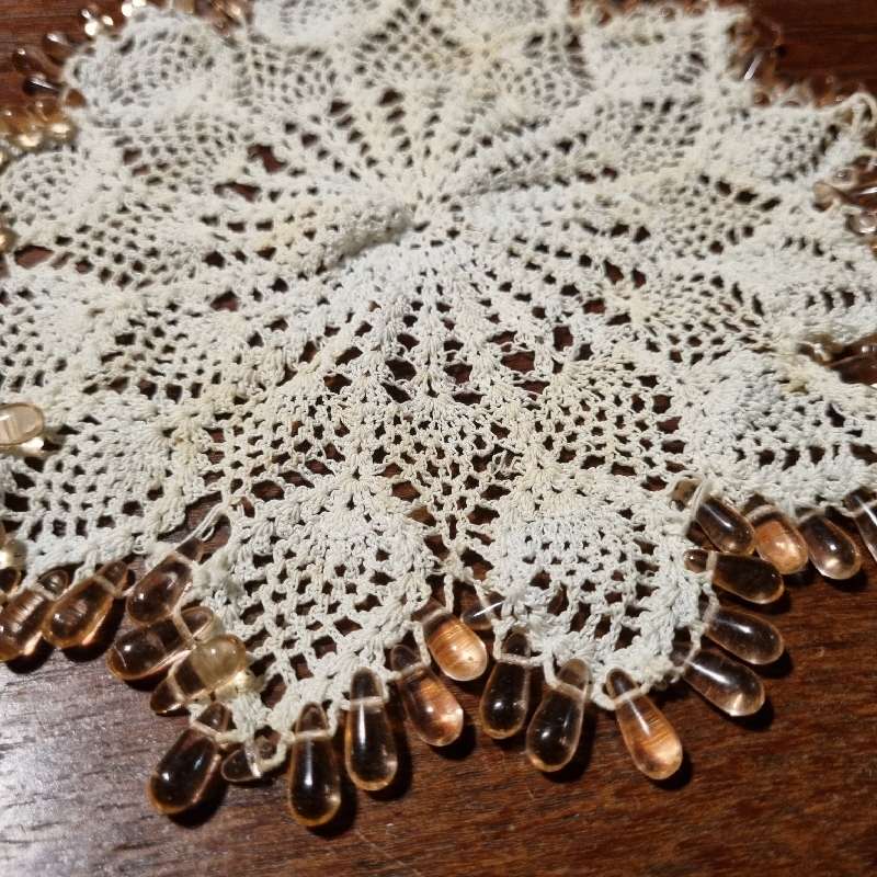 Vintage Crochet Doily with beads - Diameter 16cm
