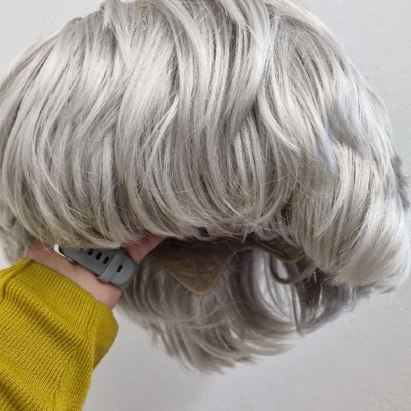 Vintage Grey wig with stand and container - Great condition
