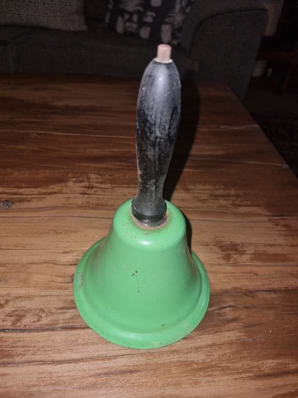 Vintage Green Bell with wooden handle - Perfect working condition
