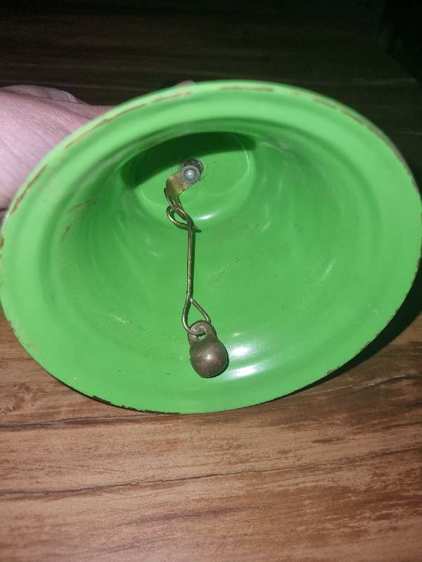 Vintage Green Bell with wooden handle - Perfect working condition