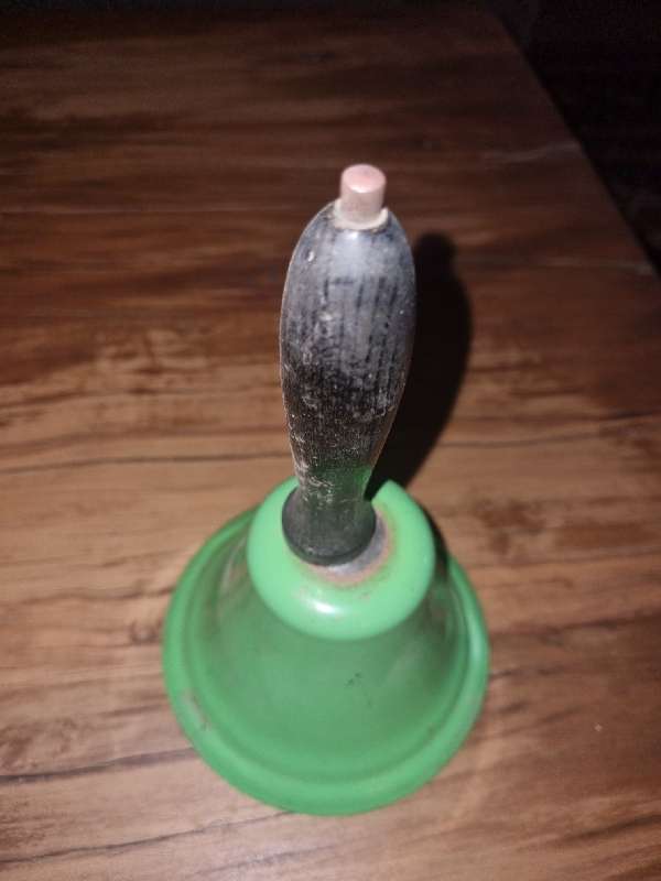 Vintage Green Bell with wooden handle - Perfect working condition