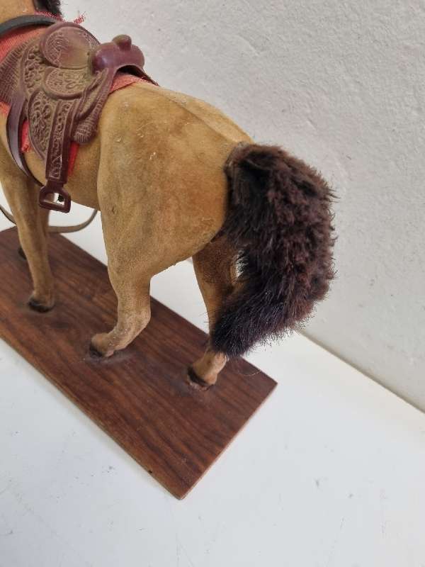 Large Vintage Plastic Toy Horse on wooden stand - Made in Hong Kong