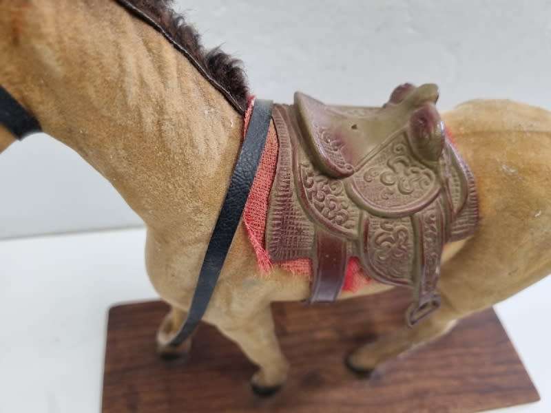 Large Vintage Plastic Toy Horse on wooden stand - Made in Hong Kong