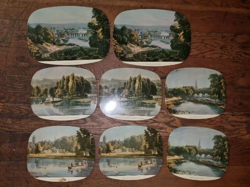 9 x Vintage Cork Backet Trivet - Hot Pad - Pot stand with old English Scenes