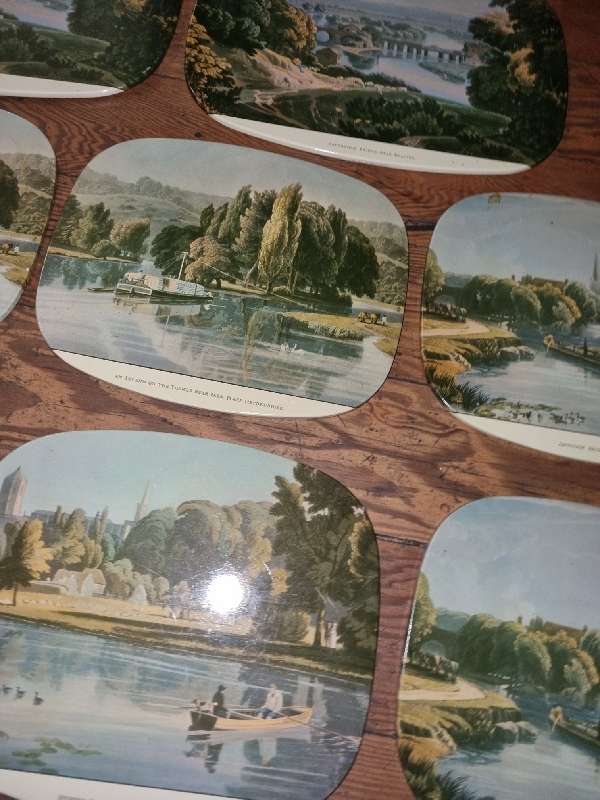 9 x Vintage Cork Backet Trivet - Hot Pad - Pot stand with old English Scenes