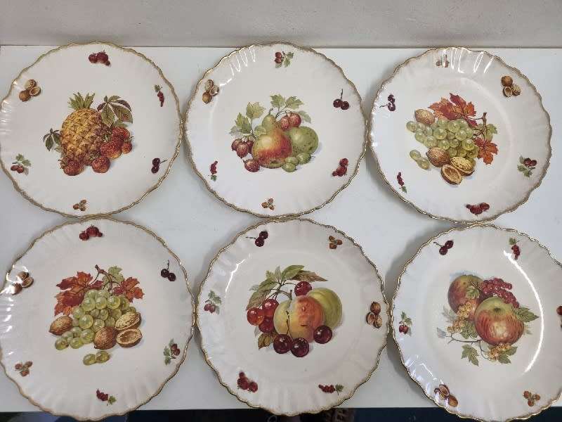 6 x Vintage Old Foley James Kent Fruit detailed plates - England - Diameter - 22cm each