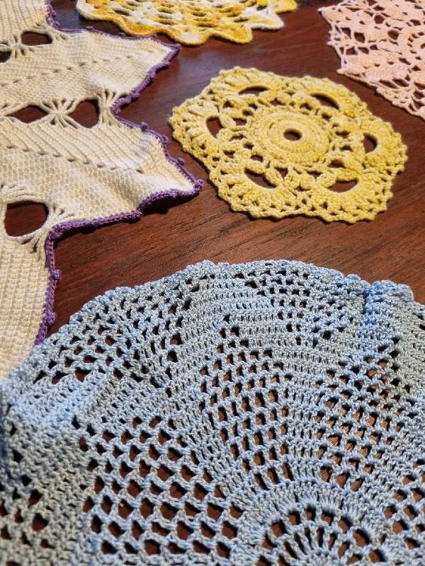 6 x Colorful Vintage Crochet Doilies