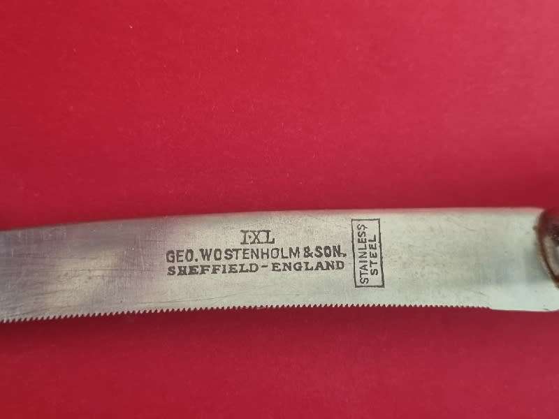 Vintage I XL Geo Wostenholm & Son Sheffield England knife with wooden handle - dated 1928