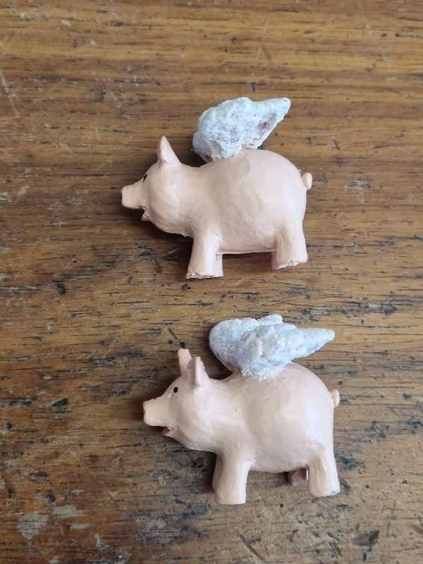 2 x Miniature Pig figurines with wings