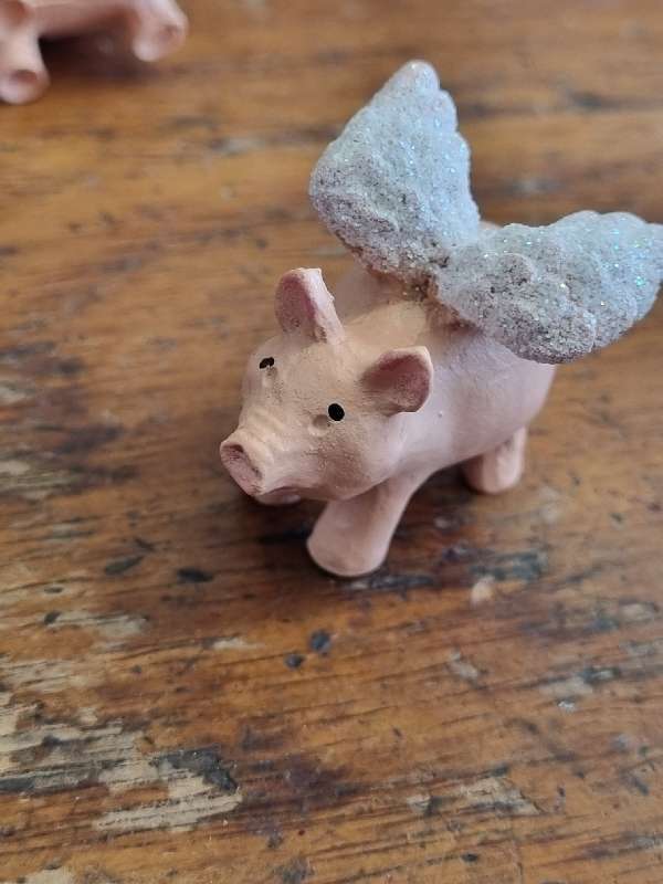 2 x Miniature Pig figurines with wings