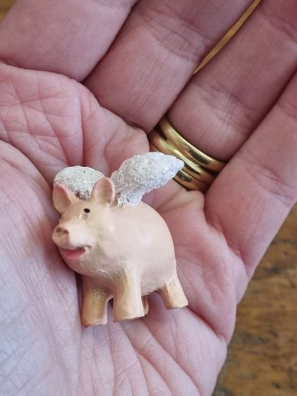 2 x Miniature Pig figurines with wings