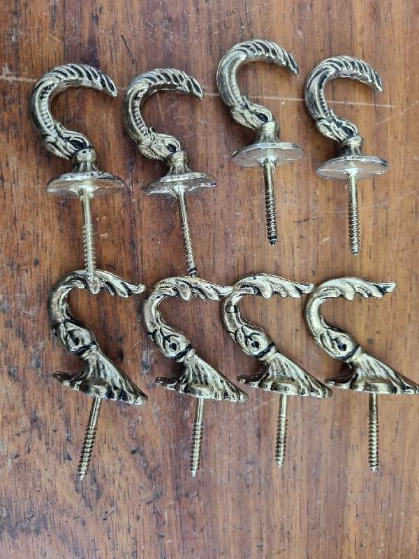8 x Brass Hooks - Multi Purpose hooks / Tieback hooks / Kitchen hooks