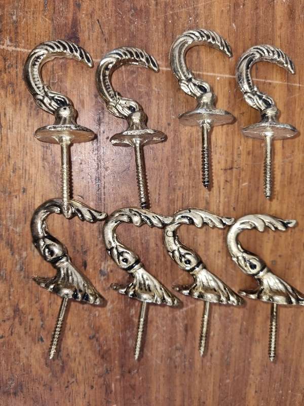 8 x Brass Hooks - Multi Purpose hooks / Tieback hooks / Kitchen hooks