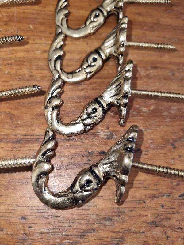 8 x Brass Hooks - Multi Purpose hooks / Tieback hooks / Kitchen hooks