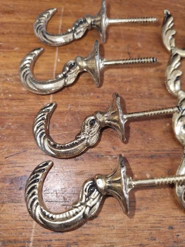 8 x Brass Hooks - Multi Purpose hooks / Tieback hooks / Kitchen hooks