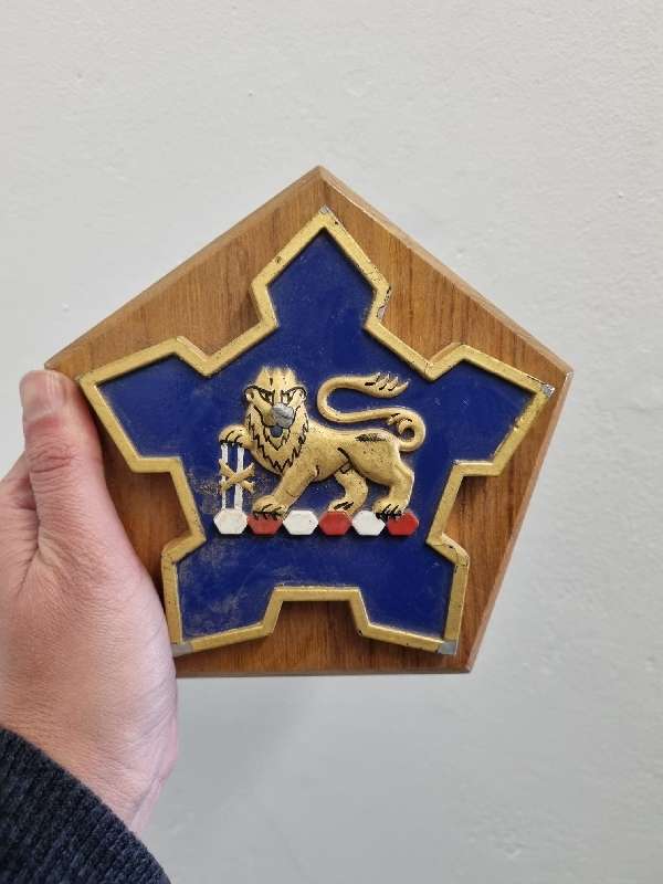 Old South African Navy Metal Badge mounted on wood - 17cm x 16cm