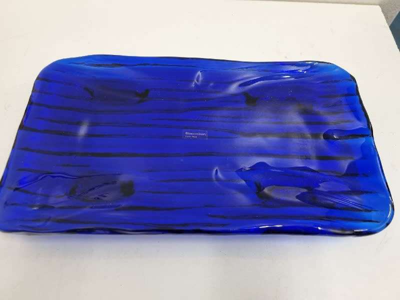 Beautiful Bloomsbury Hand made Blue Glass Tray / Sandwich Tray / Cake Tray / Display Tray