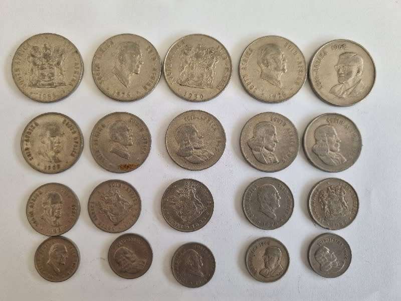 20 x Old SA coins - 50c, 20c, 10c and 5c