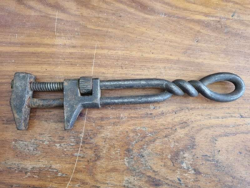 Monkey Wrench - Twisted Handle - Vintage Adjustable Wrench - Total Length 31cm