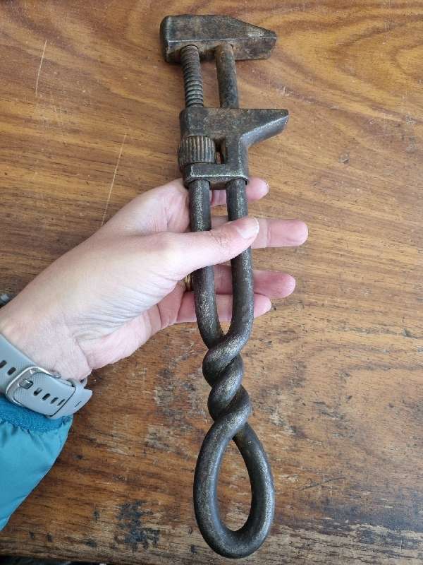 Monkey Wrench - Twisted Handle - Vintage Adjustable Wrench - Total Length 31cm