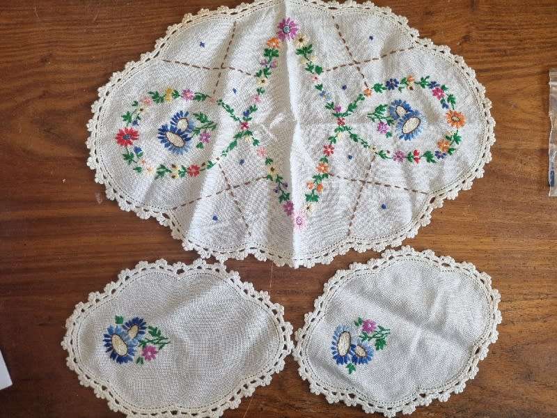 3 Piece Vintage Embroidered Doilies