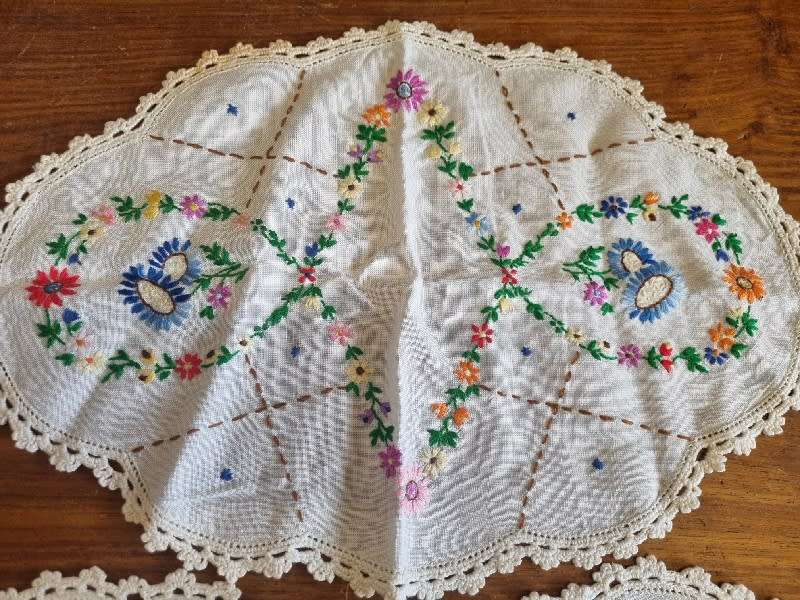 3 Piece Vintage Embroidered Doilies
