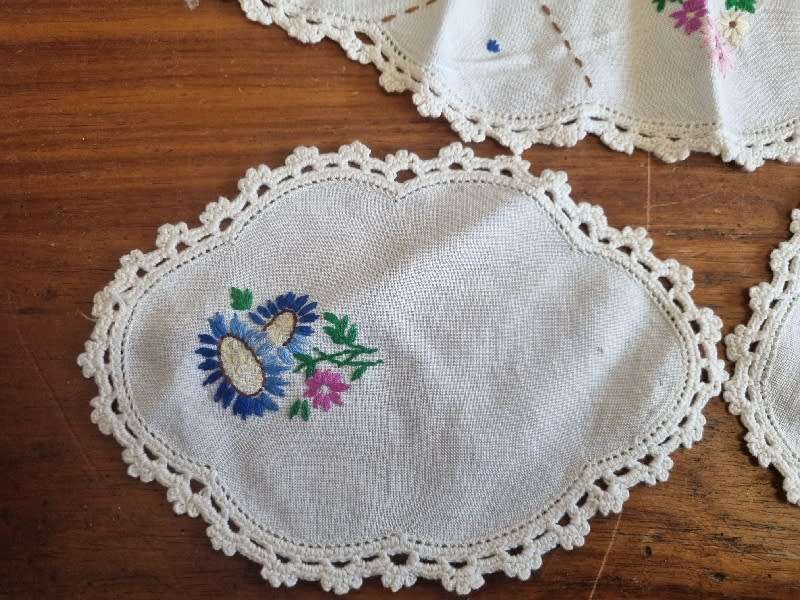3 Piece Vintage Embroidered Doilies