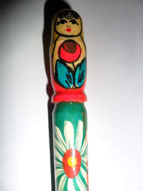 Collectable Pen with wooden doll and flower detail