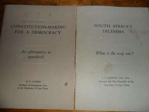 2 Booklets - South Africa's Dilemma and Constitution-Making for a Democracy - Supplements to Optima