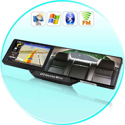 Bluetooth Rearview Mirror with Built-in GPS Navigation (5 Inch HD Touchscreen)