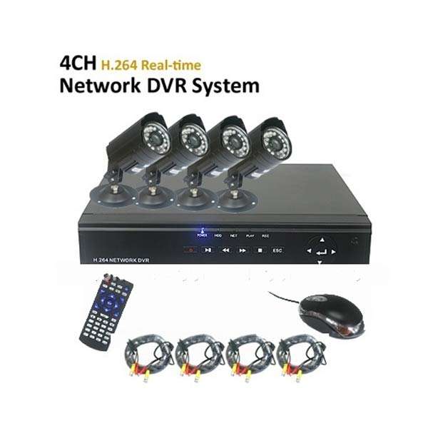 4PCS 600TVL Weatherproof IR Day & Night Camera + 4CH H.264 Real-time Recording Network DVR System