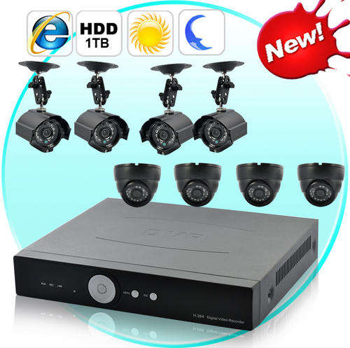 Complete Surveillance Kit - H264 DVR + 4 Outdoor Weatherproof Camera and 4 Indoor Camera + 1TB HDD