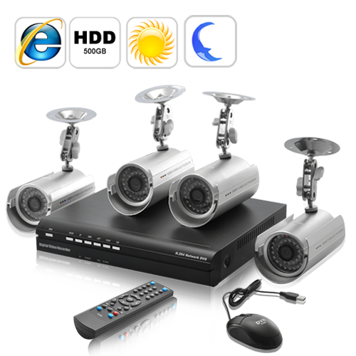 ELECTROMANN SA -4 Camera Surveillance Kit "SecureONE Lite" - 4 Outdoor IP Cameras, H264 DVR, 500GB
