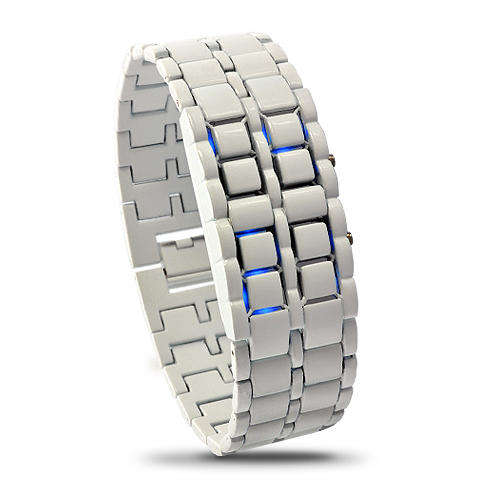LED Watch "Iron Samurai Shiro" - White Strap + Blue LED - LT80